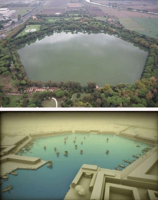 Aerial view of ancient Portus and the Tiber River