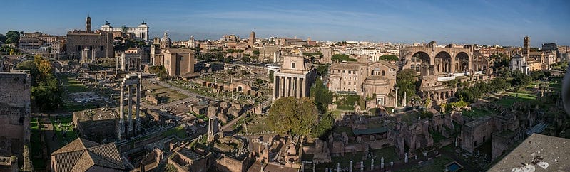 Panorama of the Roman Forum (Forum Romanum) from Palantine Hill - Rome, Italy